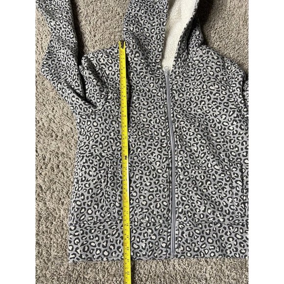 Old Navy Girls XL Long Sleeve Grey Cheetah Hooded Zippered Lined Sweatshirt - Picture 12 of 16